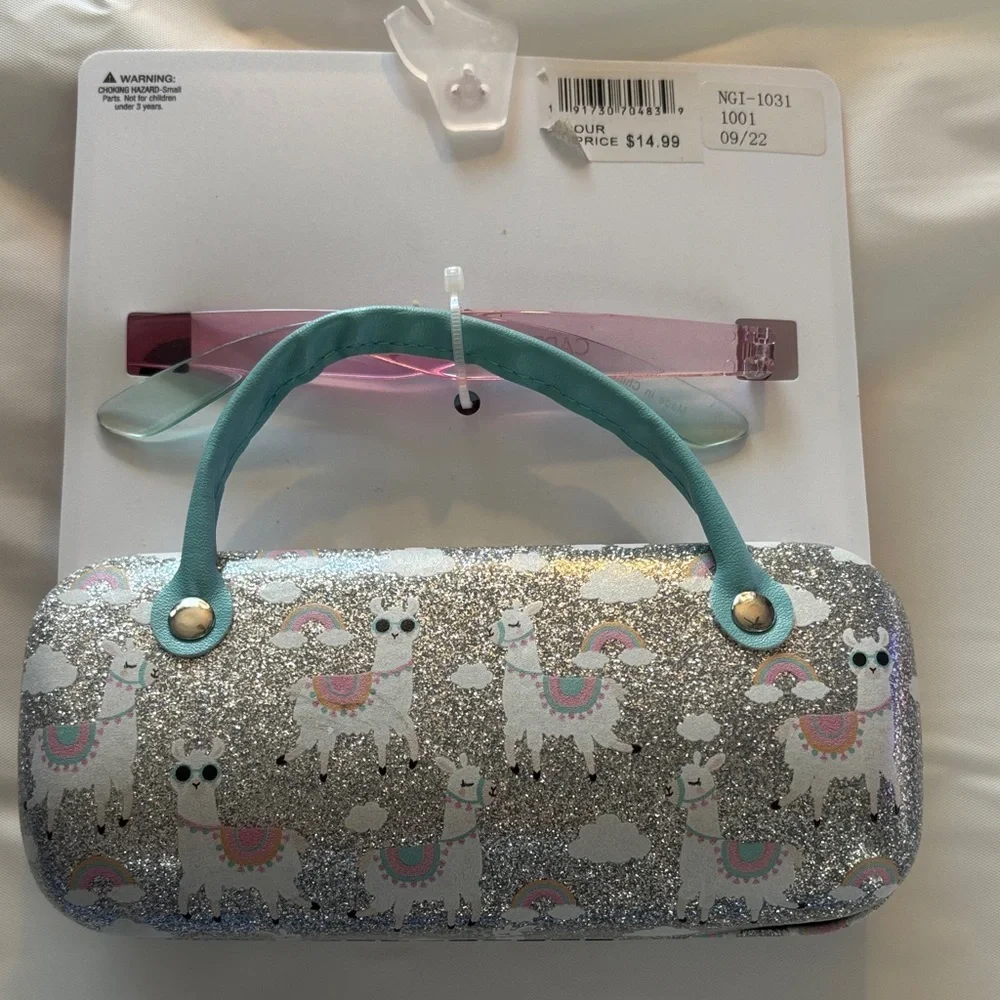 Capelli of New York Pink and Teal Kids Sunglasses with Llama Hard Case Set